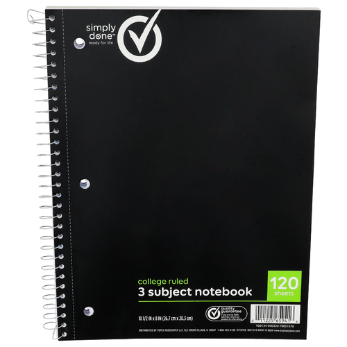 Simply Done College Ruled 3 Subject Notebook - 1 Each
