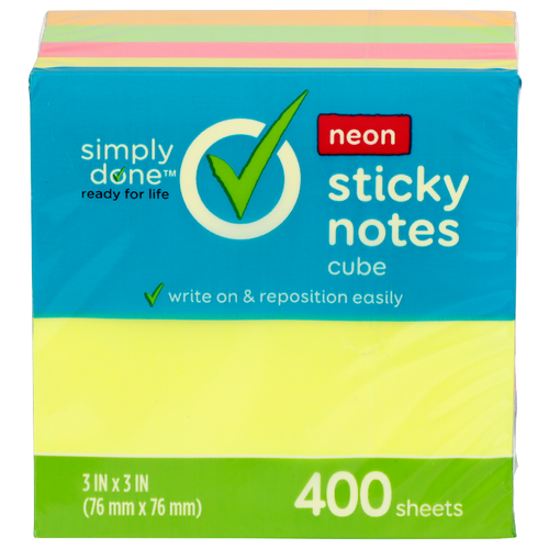 Simply Done Neon Sticky Notes Cube - 400 Count