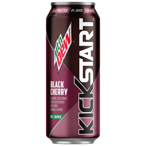Mtn Dew Kickstart Sparkling Juice Beverage Energizing Black Cherry - 16 Fluid Ounce