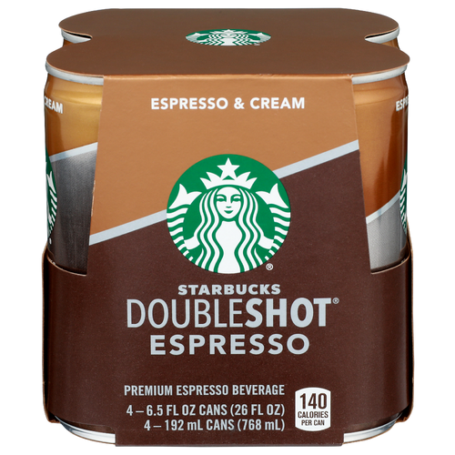 Starbucks Doubleshot Espresso Espresso & Cream Premium Beverage & Cream - 6.5 Fluid Ounce - 4 Count