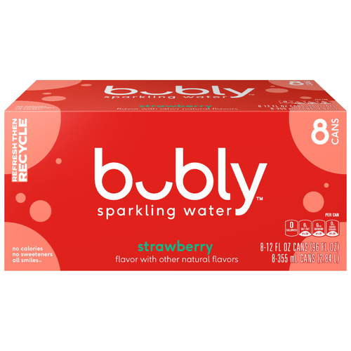 Bubly Sparkling Water Strawberry - 96 Fluid Ounce
