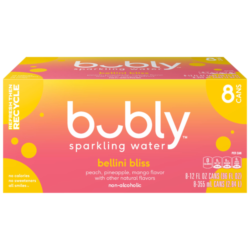 Bubly Sparkling Water Bellini Bliss - 96 Fluid Ounce