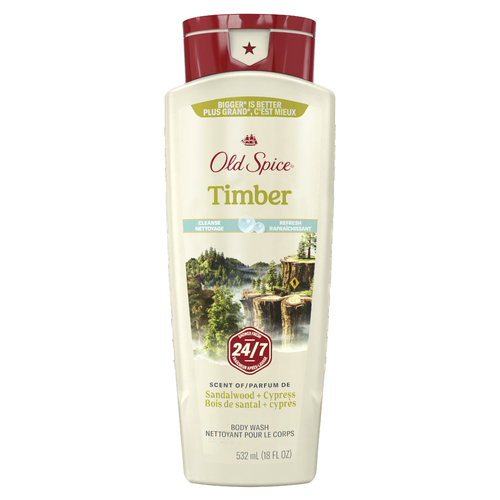 Old Spice Men's Body Wash For Men, Timber, 24/7 Shower Fresh - 18 Ounce
