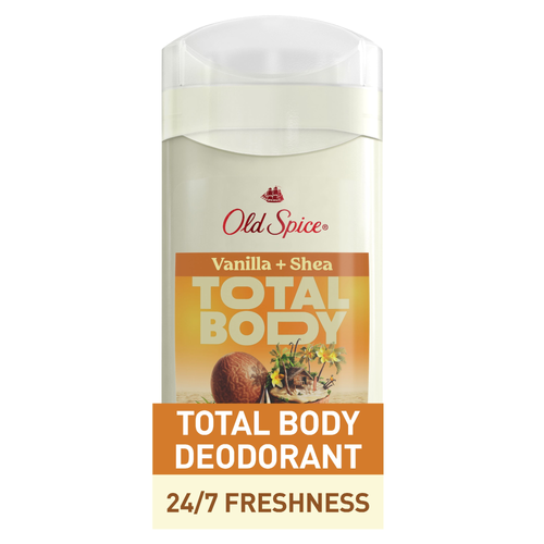 Old Spice Whole Body Deodorant For Men, Aluminum Free Vanilla + Shea Butter, 24/7 Total Freshness Dermatologist Tested Full Deodorant, Anti-Chafe Stick - 3 Ounce