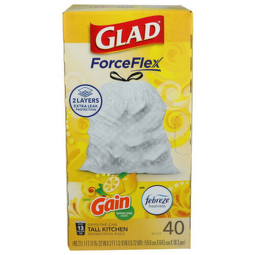 Glad Drawstring Bags, Tall Kitchen, Lemon Zest Scent - 40 Count