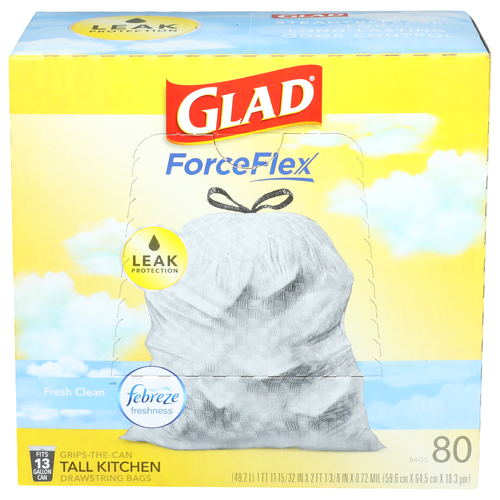 Glad Force Flex Grips-The-Can Tall Kitchen Drawstring Bags - 80 Count