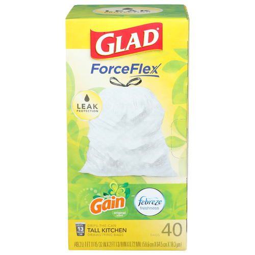 Glad ForceFlex Gain Original Scent Tall Kitchen Drawstring Bags - 40 Count