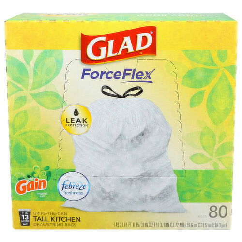 Glad With Gain Original Scent Grips-The-Can Tall Kitchen Drawstring Bags - 80 Count