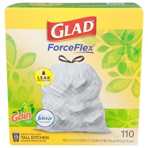 Glad ForceFlex Gain Original Scent Tall Kitchen Drawstring Bags - 110 Count