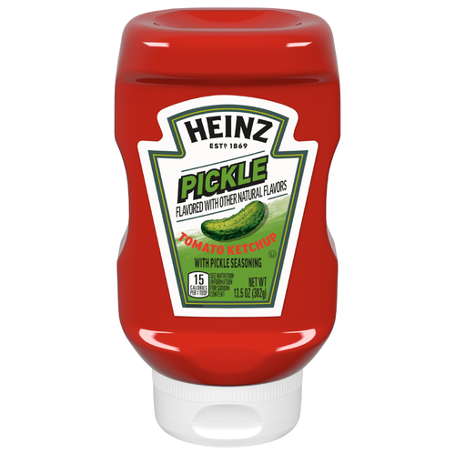 Heinz Tomato Ketchup With Pickle Seasoning, Bottle - 13.5 Ounce