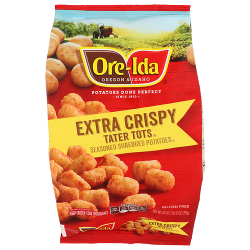 Ore-Ida Oregon & Idaho Extra Crispy Tater Tots Seasoned Shredded Potatoes - 28 Ounce