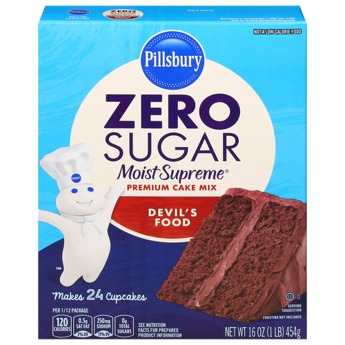 Pillsbury Zero Sugar Moist Supreme Devil's Food Premium Cake Mix, Box - 16 Ounce