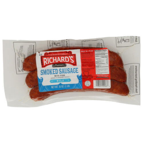 RICHARDS CAJUN FOODS V.p. Smoked Pure Pork Sausage - 16 Ounce