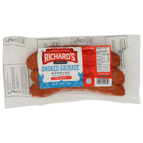 RICHARDS CAJUN FOODS V.p. Smoked Pork & Beef Sausage - 16 Ounce
