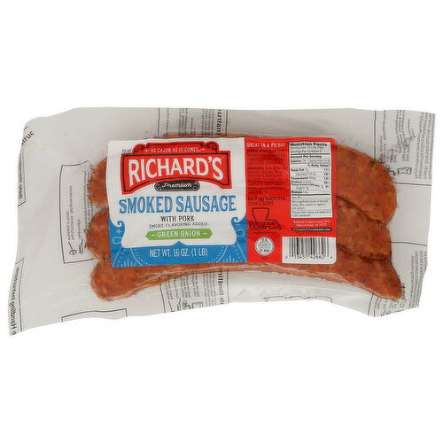 RICHARDS CAJUN FOODS V.p. Pork Green Onion Smoked Sausage - 16 Ounce