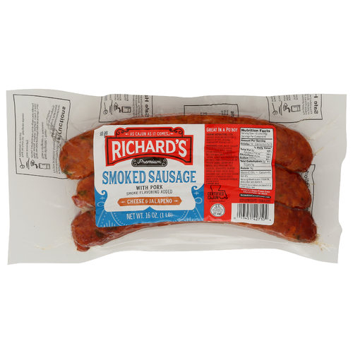 RICHARDS CAJUN FOODS V.p. Jalapeno Cheese Pork Sausage - 16 Ounce