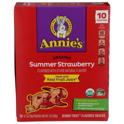 ANNIES HOMEGROWN Fruit Snk Smr Strwbry Bun - 0.7 Ounce - 10 Count