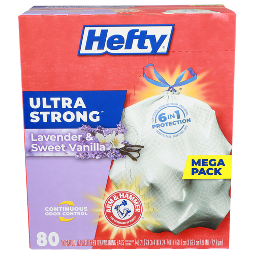 Hefty Lavender & Sweet Vanilla Kitchen Drawstring Bags - 13 Gallon - 80 Count