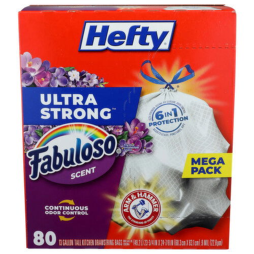 Hefty Tall Kitchen Bags, Drawstring, Fabuloso Scent, , Mega Pack - 80 Count