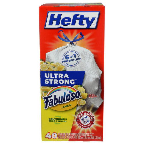 Hefty Kitchen Drawstring Bags, Tall, Fabuloso Lemon - 40 Count
