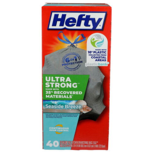 Hefty Bags, Drawstring, Kitchen, Seaside Breeze, Tall - 40 Count