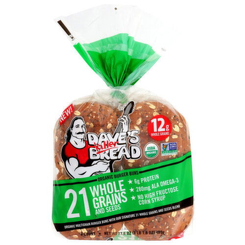 Dave's Killer Bread  Organic 21 Whole Grain & Seeds Hamburger Buns - 2.2 Ounce - 8 Count