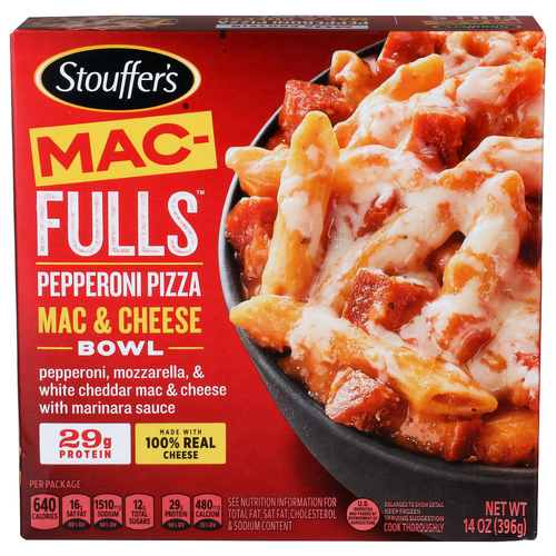 Stouffer's Pepperoni, Mozzarella, & White Cheddar Mac & Cheese With Marinara Sauce Bowl Mac-Fulls Pizza Mozzarella, & Mac & Cheese - 14 Ounce