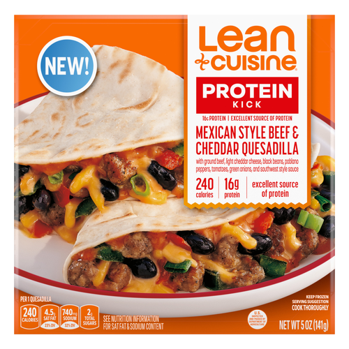 Lean Cuisine Protein Kick Mexican Style Beef And Cheddar Quesadilla, Quick Meals - 4.9 Ounce