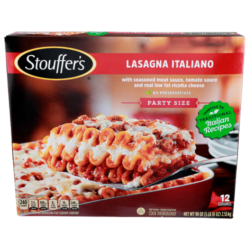 Stouffer's With Seasoned Meat Sauce, Tomato And Real Low Fat Ricotta Cheese Party Size Lasagna Italiano - 7.5 Ounce - 12 Count