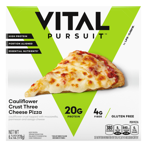 Vital Pursuit Cauliflower Crust Three Cheese Pizza, High Protein, Glp-1 Friendly, Gluten Free, Frozen Meal - 6.2 Ounce