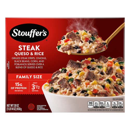 Stouffer's Steak Queso & Rice, Family Size, Frozen Dinner, Easy Dinners - 30 Ounce