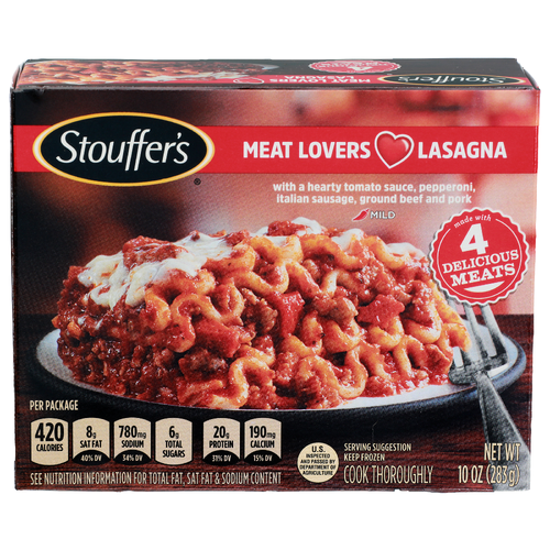 Stouffer's With a Hearty Tomato Sauce, Pepperoni, Italian Sausage, Ground Beef And Pork Meat Lovers Lasagna - 10 Ounce