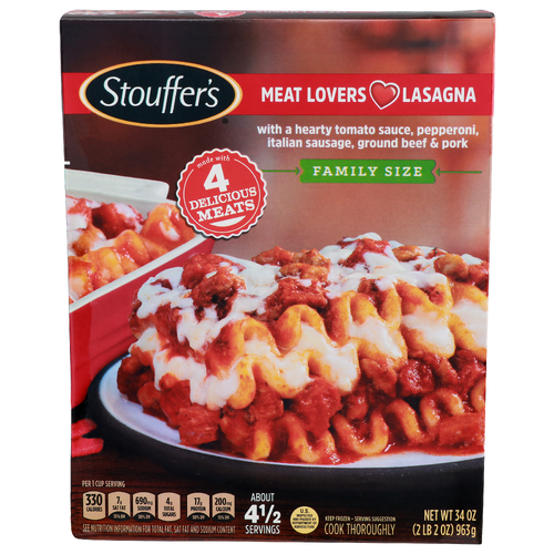 Stouffer's With a Hearty Tomato Sauce, Pepperoni, Italian Sausage, Ground Beef & Pork Family Size Meat Lovers Lasagna - 34 Ounce
