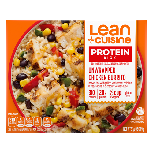 Lean Cuisine Frozen Meal Unwrapped Chicken Burrito, Protein Kick Microwave Meal, Burrito Dinner, Dinner For One - 9.5 Ounce