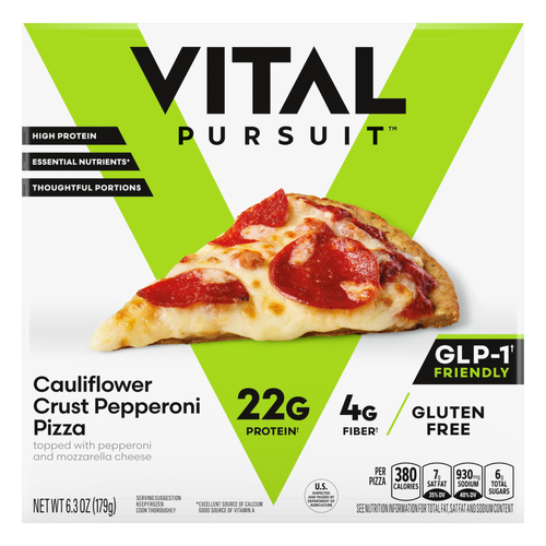 Vital Pursuit Cauliflower Crust Pepperoni Pizza, High Protein, Glp-1 Friendly, Gluten Free, Frozen Meal - 6.3 Ounce Image 1 of 2