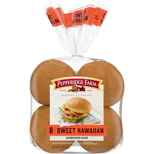 Pepperidge Farm Sweet Hawaiian Hamburger Buns, 8-Pack Bag - 14.5 Ounce Image 1 of 2