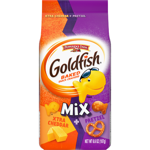 Pepperidge Farm Goldfish Crackers Mix With Xtra Cheddar And Pretzel, Snack Bag - 6.6 Ounce