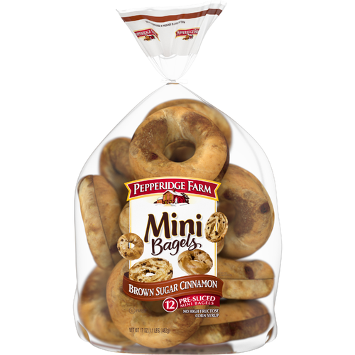 Pepperidge Farm Mini Brown Sugar Cinnamon Bagels, 12-Pack, Bag - 17 Ounce Image 1 of 2