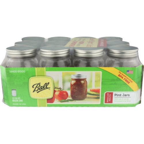 Ball Pint Jars Regular Mouth - 16 Ounce - 12 Count