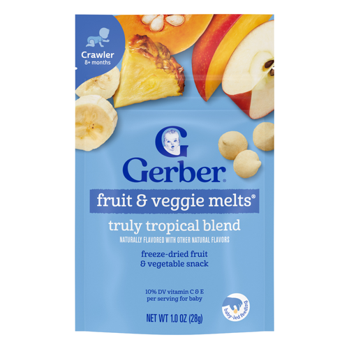 Gerber Snacks For Baby Fruit And Veggie Melts Snack, Truly Tropical Blend, Bag - 1 Ounce