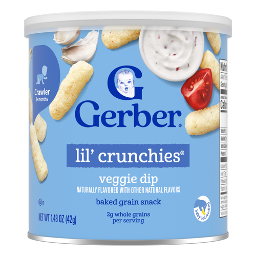 Gerber Stage 3 Baby Food Snacks, Veggie Dip Lil' Crunchies, Led Feeding - 1.48 Ounce