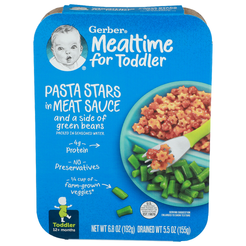 Gerber Mealtime For Toddler Pasta Stars In Meat Sauce And a Side Of Green Beans - 6.8 Ounce