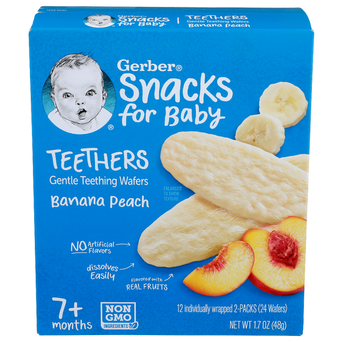Gerber Snacks For Baby Banana Peach Gentle Teething Wafers - 0.142 Ounce - 12 Count