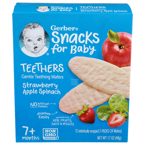Gerber Snacks For Baby Strawberry Apple Spinach Gentle Teething Wafers - 0.142 Ounce - 12 Count