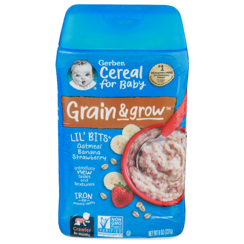 Gerber Cereal For Baby Oatmeal Banana Strawberry Grain & Grow - 8 Ounce