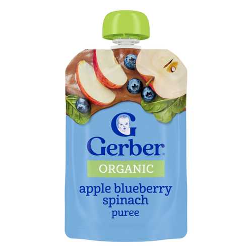 Gerber Stage 2 Baby Food Organic Apple Blueberry Spinach Puree Pouch - 3.5 Ounce Image 1 of 4