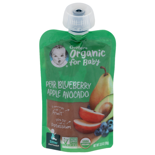 Gerber Organic For Baby Pear Blueberry Apple Avocado - 3.5 Ounce