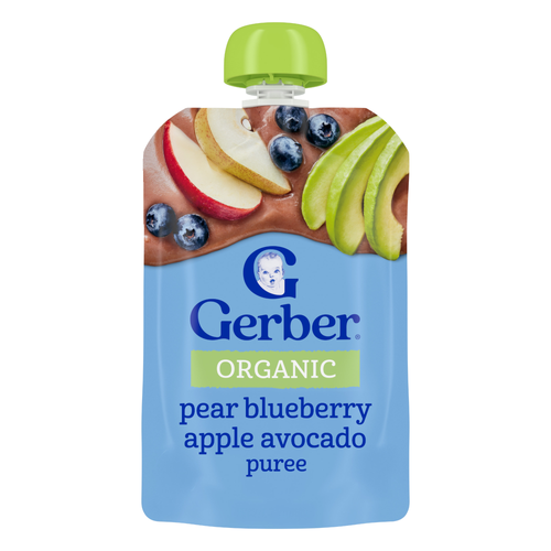 Gerber Stage 2 Baby Food Organic Pear Blueberry Apple Avocado Puree Pouch - 3.5 Ounce Image 1 of 4