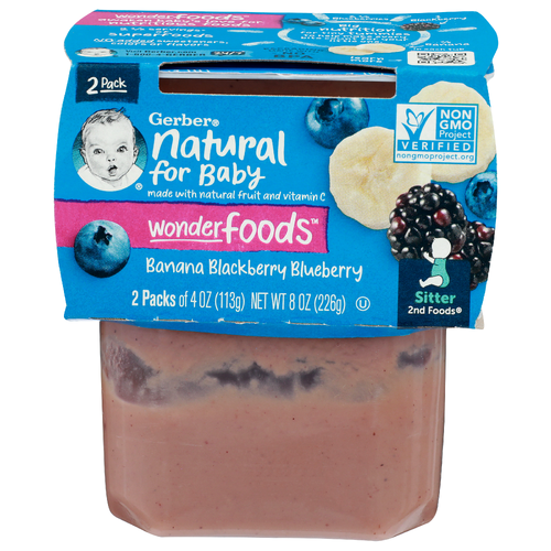 Gerber Natural For Baby Sitter 2nd Foods Banana Blackberry Blueberry - 4 Ounce - 2 Count