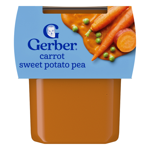 Gerber Natural For Baby Carrot Sweet Potato Pea Veggie Power Stage 2 Food Puree Tubs - 8 Ounce